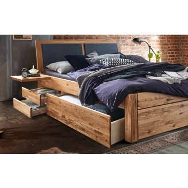 Easy Sleep Skuffeseng med Gavl Nr. 6 – 140x200 cm  Olieret egetræ - Inkl. Elevationbund og Sengebord - Udstillingsmodel - Amager Afdeling